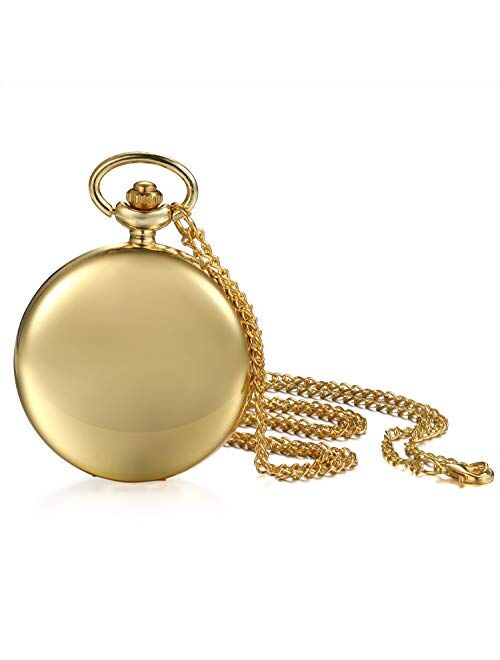 Pocket Watch for Men and Women Smooth Case Arabic Numbers Modern Quartz Pocket Watch with Chain