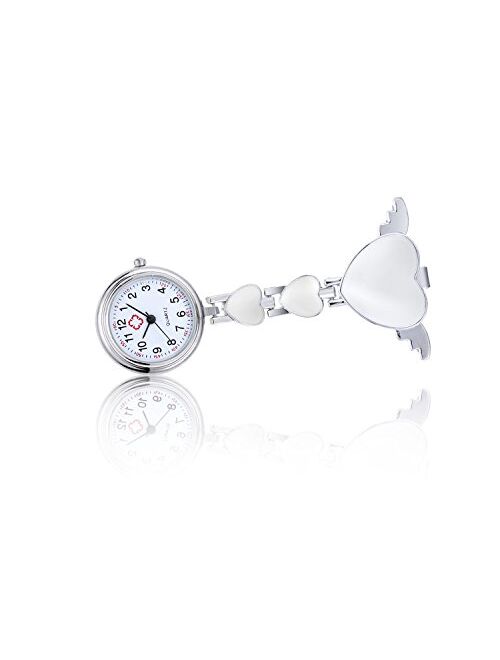 Heart Angle Wing Nurse Fob Watchs for Women Clip on Quartz Watchs Brooch Hanging Pocket Watch Hanging Pocket Watch