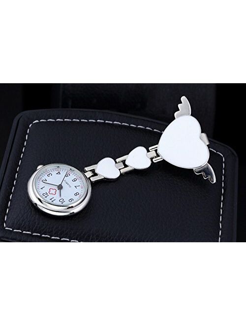 Heart Angle Wing Nurse Fob Watchs for Women Clip on Quartz Watchs Brooch Hanging Pocket Watch Hanging Pocket Watch