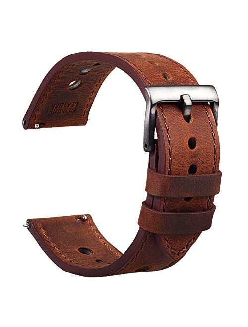 Cauwsai Leather Watch Band - Quick Release Double-Sided Leather Watch Strap - 18mm, 20mm, 22mm, 24mm - 8 Color