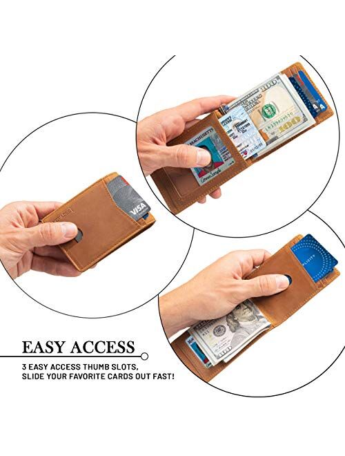 Minimalist Slim Bifold Front Pocket Wallet with Money Clip for men, RFID Blocking with smart design