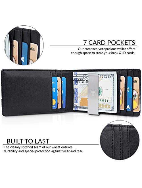 TRAVANDO Leather Card Case Bifold Money Clip Wallet