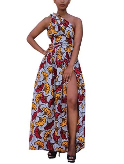 FEIYOUNG Women's Sexy Dashiki Floral Printed Side Slit Long Maxi Dresses Bohemian High Waist Vestidos