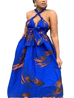 FEIYOUNG Women's Sexy Dashiki Floral Printed Side Slit Long Maxi Dresses Bohemian High Waist Vestidos