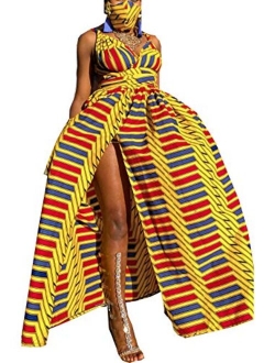 FEIYOUNG Women's Sexy Dashiki Floral Printed Side Slit Long Maxi Dresses Bohemian High Waist Vestidos