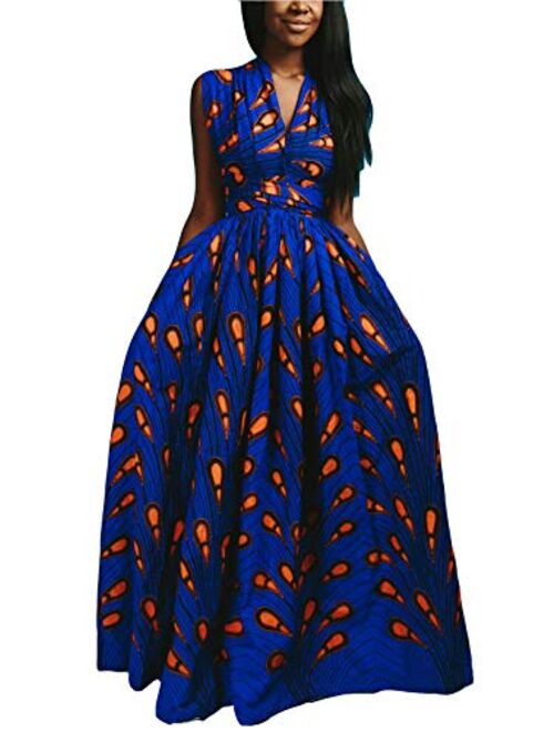 FEIYOUNG Women's Sexy Dashiki Floral Printed Side Slit Long Maxi Dresses Bohemian High Waist Vestidos