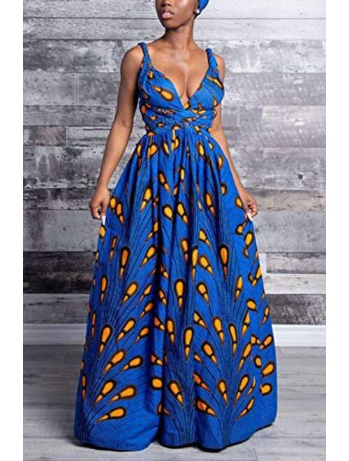 FEIYOUNG Women's Sexy Dashiki Floral Printed Side Slit Long Maxi Dresses Bohemian High Waist Vestidos