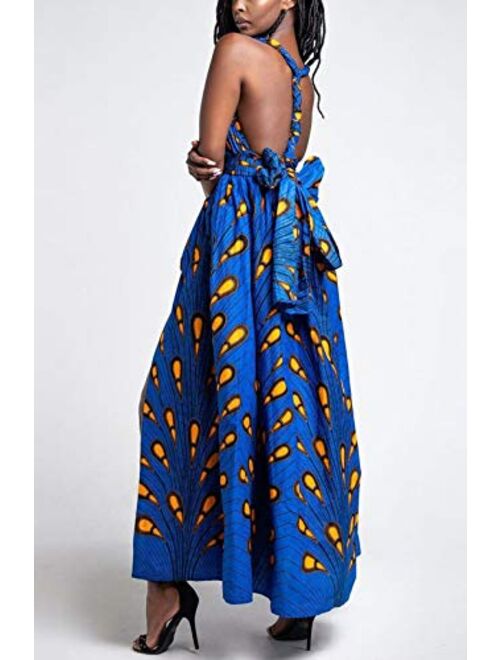 FEIYOUNG Women's Sexy Dashiki Floral Printed Side Slit Long Maxi Dresses Bohemian High Waist Vestidos