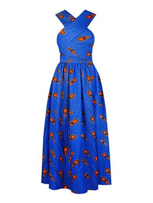 FEIYOUNG Women's Sexy Dashiki Floral Printed Side Slit Long Maxi Dresses Bohemian High Waist Vestidos