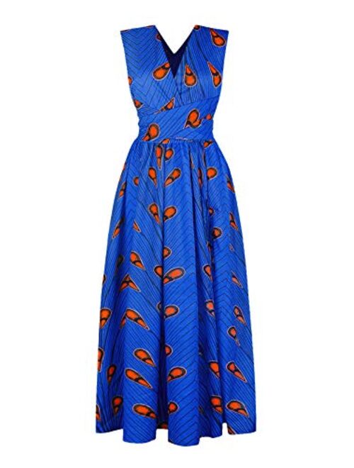 FEIYOUNG Women's Sexy Dashiki Floral Printed Side Slit Long Maxi Dresses Bohemian High Waist Vestidos