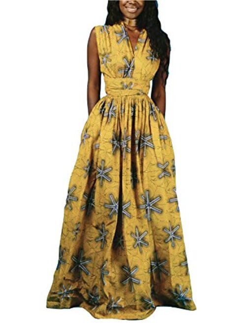 FEIYOUNG Women's Sexy Dashiki Floral Printed Side Slit Long Maxi Dresses Bohemian High Waist Vestidos