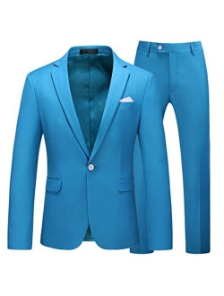 MOGU Mens Slim Fit 2 Piece Suit One Button Notch Lapel Tuxedo for Prom (Suit Jacket + Pants)