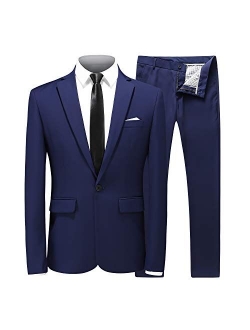 MOGU Mens Slim Fit 2 Piece Suit One Button Notch Lapel Tuxedo for Prom (Suit Jacket + Pants)