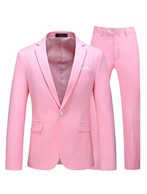 MOGU Mens Slim Fit 2 Piece Suit One Button Notch Lapel Tuxedo for Prom (Suit Jacket + Pants)