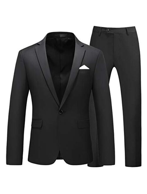 MOGU Mens Slim Fit 2 Piece Suit One Button Notch Lapel Tuxedo for Prom (Suit Jacket + Pants)