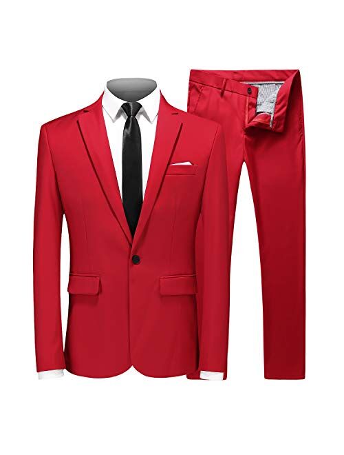 MOGU Mens Slim Fit 2 Piece Suit One Button Notch Lapel Tuxedo for Prom (Suit Jacket + Pants)