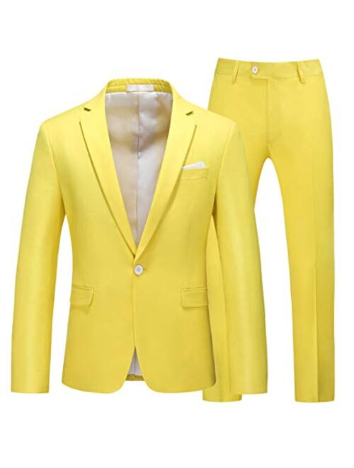 MOGU Mens Slim Fit 2 Piece Suit One Button Notch Lapel Tuxedo for Prom (Suit Jacket + Pants)