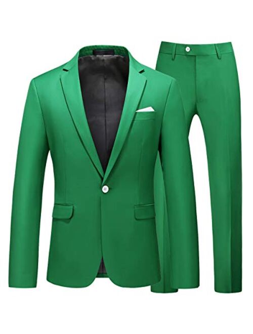 MOGU Mens Slim Fit 2 Piece Suit One Button Notch Lapel Tuxedo for Prom (Suit Jacket + Pants)