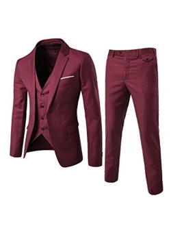 EUROUS Men's Business Casual Suit 3 Pieces Groom Best Man Set Tuxedo