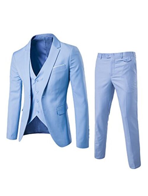 EUROUS Men's Business Casual Suit 3 Pieces Groom Best Man Set Tuxedo