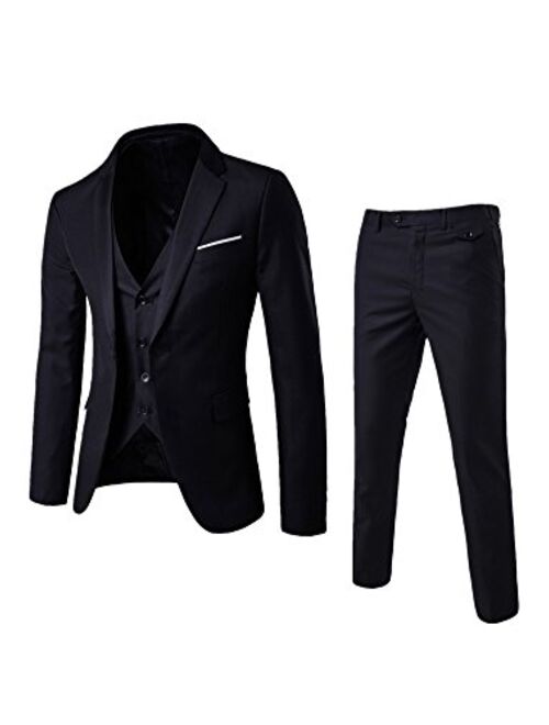 EUROUS Men's Business Casual Suit 3 Pieces Groom Best Man Set Tuxedo