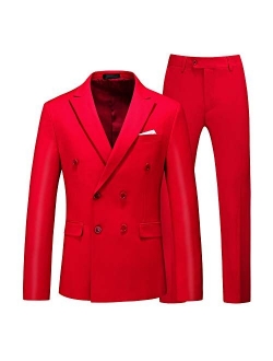 MOGU Mens 2 Piece Suit Slim Fit Double Breasted Blazer and Pants Solid Color Prom Tuxedo