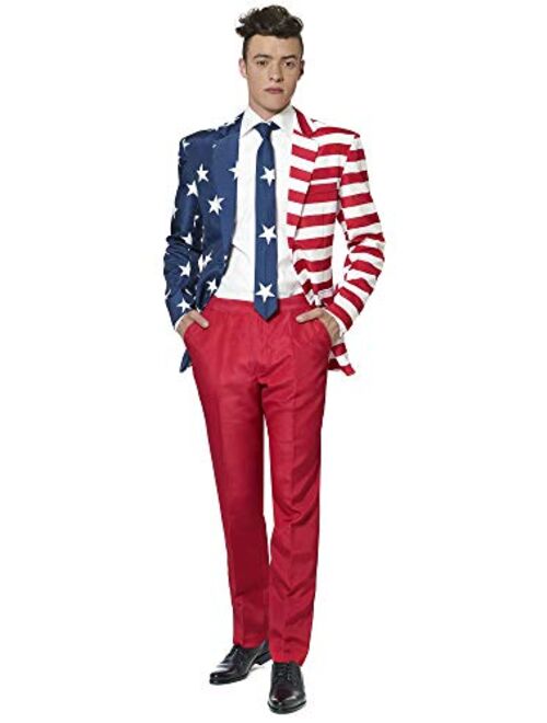 Suitmeister USA Suit with American Flag Print for Men Coming with Pants, Jacket & Tie - Perfect for 4th of July