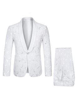 YFFUSHI Men's 2 Piece Suits White Tuxedo 1 Button Shawl Collar Party Dinner Suit