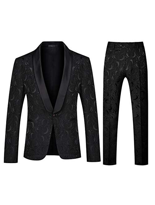 YFFUSHI Men's 2 Piece Suits White Tuxedo 1 Button Shawl Collar Party Dinner Suit