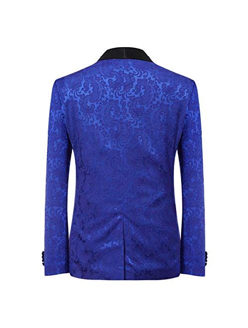 YFFUSHI Men's Elegant Jacquard 3 Piece Suit Slim Fit Royal Blue Tuxedo