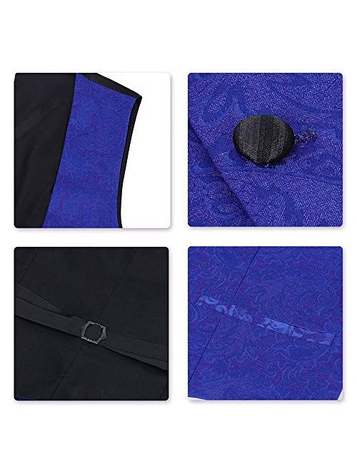 YFFUSHI Men's Elegant Jacquard 3 Piece Suit Slim Fit Royal Blue Tuxedo