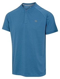 Collarless Golf Shirts for Men - Mens Casual Dry Fit Short Sleeve Polo, Lightweight and Breathable