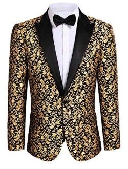 JINIDU Men's Floral Party Dress Suit Stylish Dinner Jacket Wedding Blazer Prom Tuxedo