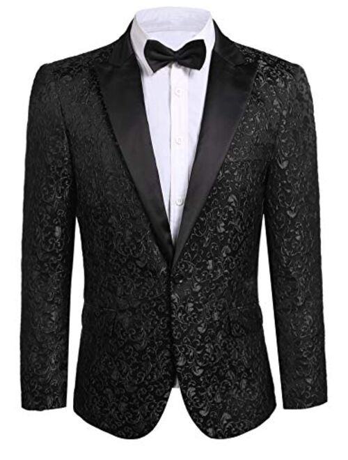 JINIDU Men's Floral Party Dress Suit Stylish Dinner Jacket Wedding Blazer Prom Tuxedo