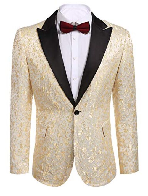 JINIDU Men's Floral Party Dress Suit Stylish Dinner Jacket Wedding Blazer Prom Tuxedo