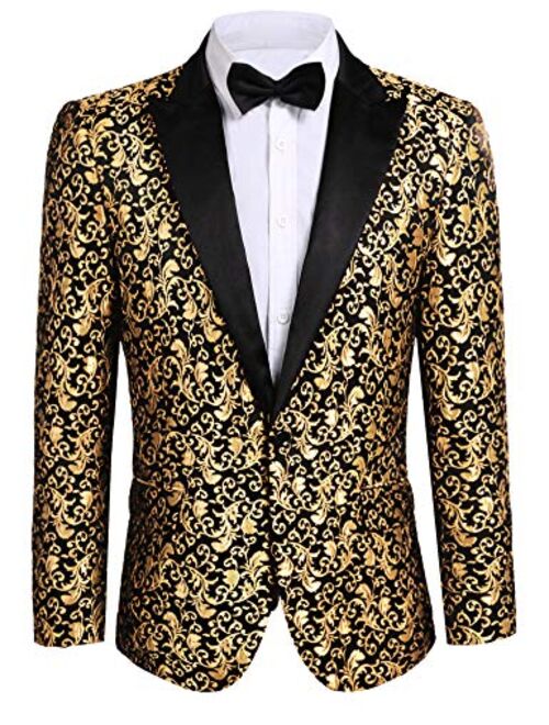 JINIDU Men's Floral Party Dress Suit Stylish Dinner Jacket Wedding Blazer Prom Tuxedo