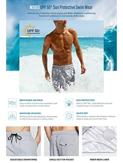 TSLA Men's Swim Trunks, Quick Dry Beach Swimming Board Shorts, Bathing Suits with Inner Mesh Lining and Pockets