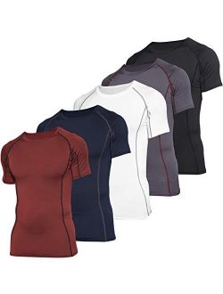 5 Pack: Men's Short Sleeve Compression Shirt Base Layer Undershirts Active Athletic Dry Fit Top