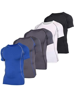 5 Pack: Men's Short Sleeve Compression Shirt Base Layer Undershirts Active Athletic Dry Fit Top