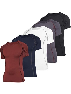 5 Pack: Men's Short Sleeve Compression Shirt Base Layer Undershirts Active Athletic Dry Fit Top