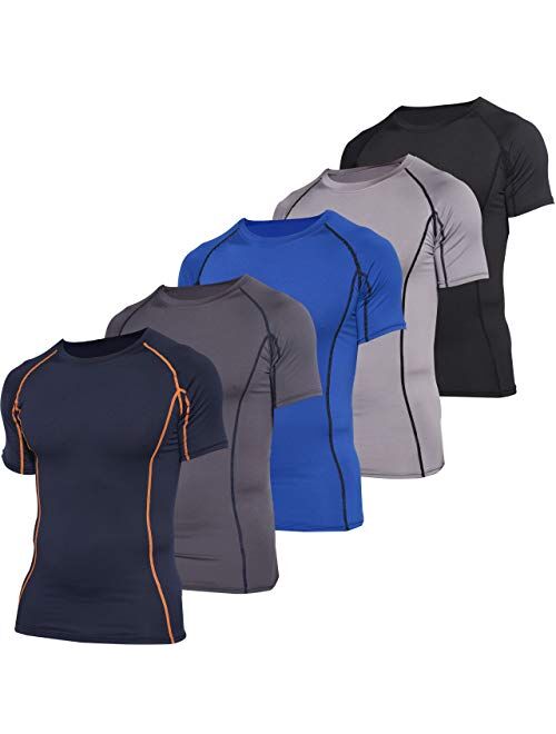 5 Pack: Men's Short Sleeve Compression Shirt Base Layer Undershirts Active Athletic Dry Fit Top