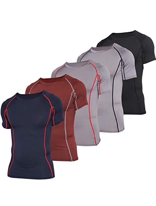 5 Pack: Men's Short Sleeve Compression Shirt Base Layer Undershirts Active Athletic Dry Fit Top