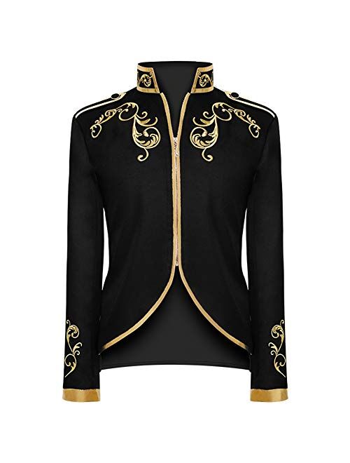 Crubelon Men's Court Fashion Prince Uniform Gold Embroidered Jacket Suit Jacket