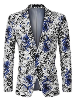 MAGE MALE Mens Dress Floral Blazer Suit Slim Fit Two Button Notched Lapel Elegant Prom Party Tuxedo Suit Jacket