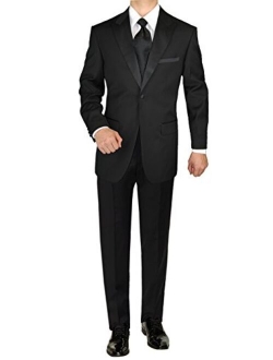 GN GIORGIO NAPOLI Men's Tuxedo Suit 1 Button Peak Lapel Jacket Adjustable Pants