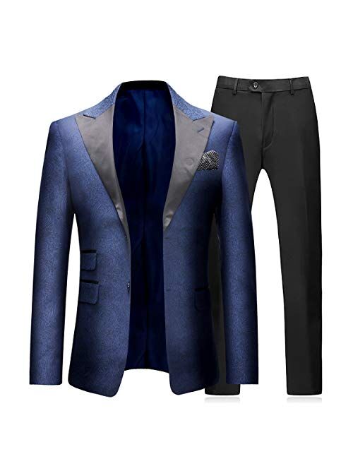 Boyland 2 Pieces Tuxedo Suits Jacquard Wide Shawl Collar One Button Formal Tux Sets Wedding