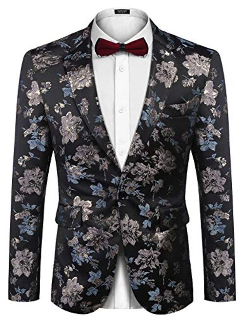 Buy COOFANDY Men's Floral Blazer Slim Fit Dinner Tuxedo Prom Wedding ...