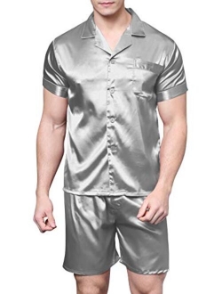 Men's Satin Pajamas Short Button-Down Pj Set Sleepwear Loungewear