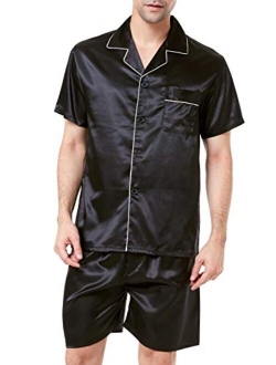 Men's Satin Pajamas Short Button-Down Pj Set Sleepwear Loungewear