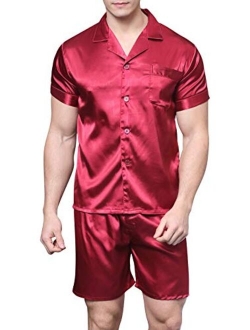 Men's Satin Pajamas Short Button-Down Pj Set Sleepwear Loungewear